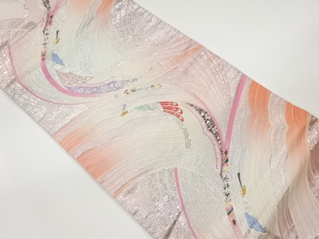 変わり鳥に曲線模様織出し全通袋帯